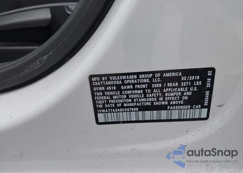 2016 Volkswagen Passat 1.8T R-Line/1.8T S from USA, damaged, VIN 1VWAT7A34GC037586